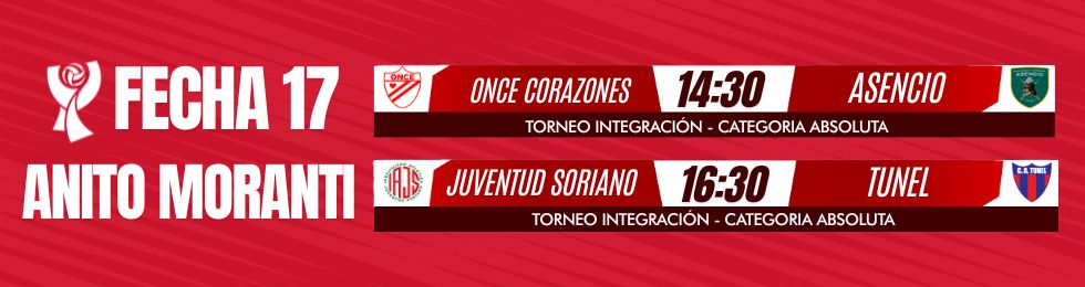 Capa FECHA 17 - ONCE CORAZONES VS ASENCIO / JUVENTUD SORIANO VS T