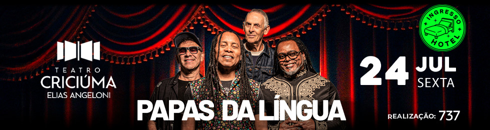 Capa PAPAS DA LINGUA NO TEATRO ELIAS ANGELONI CRICIUMA
